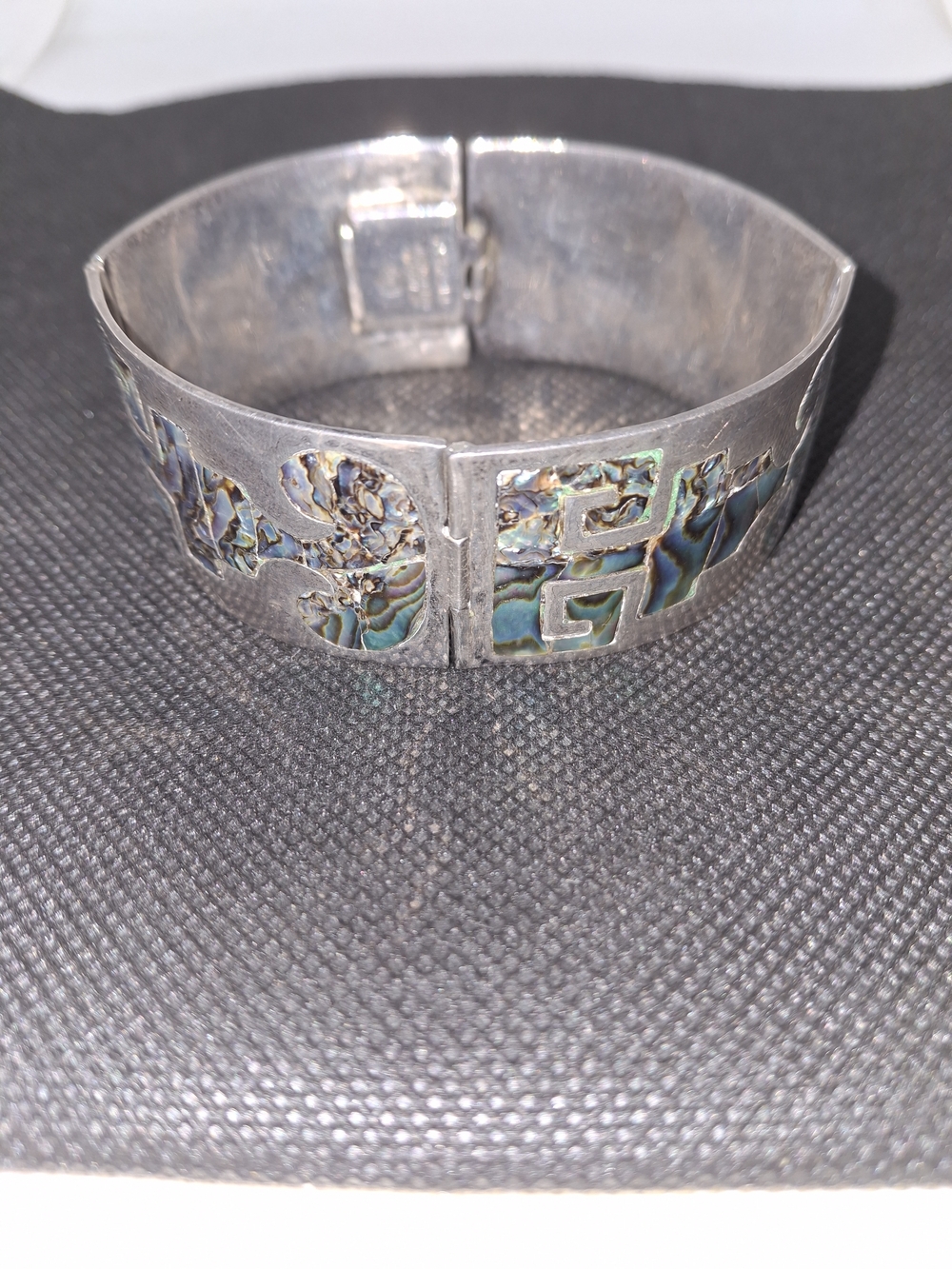Vintage 925 Abalone Inlay Bracelet - Iridescent Blue-Green